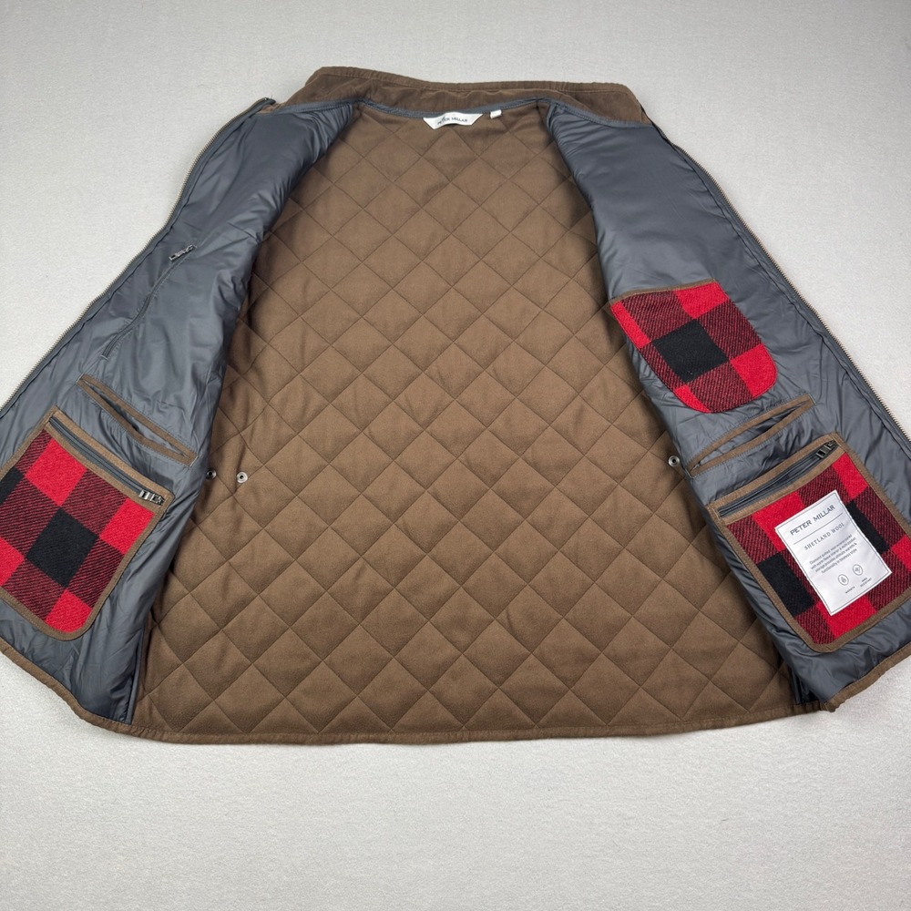 Peter Millar Mens XXL Shetland Wool Quilted Vest Red Buffalo Plaid Fleece Lined - Picture 4 of 10